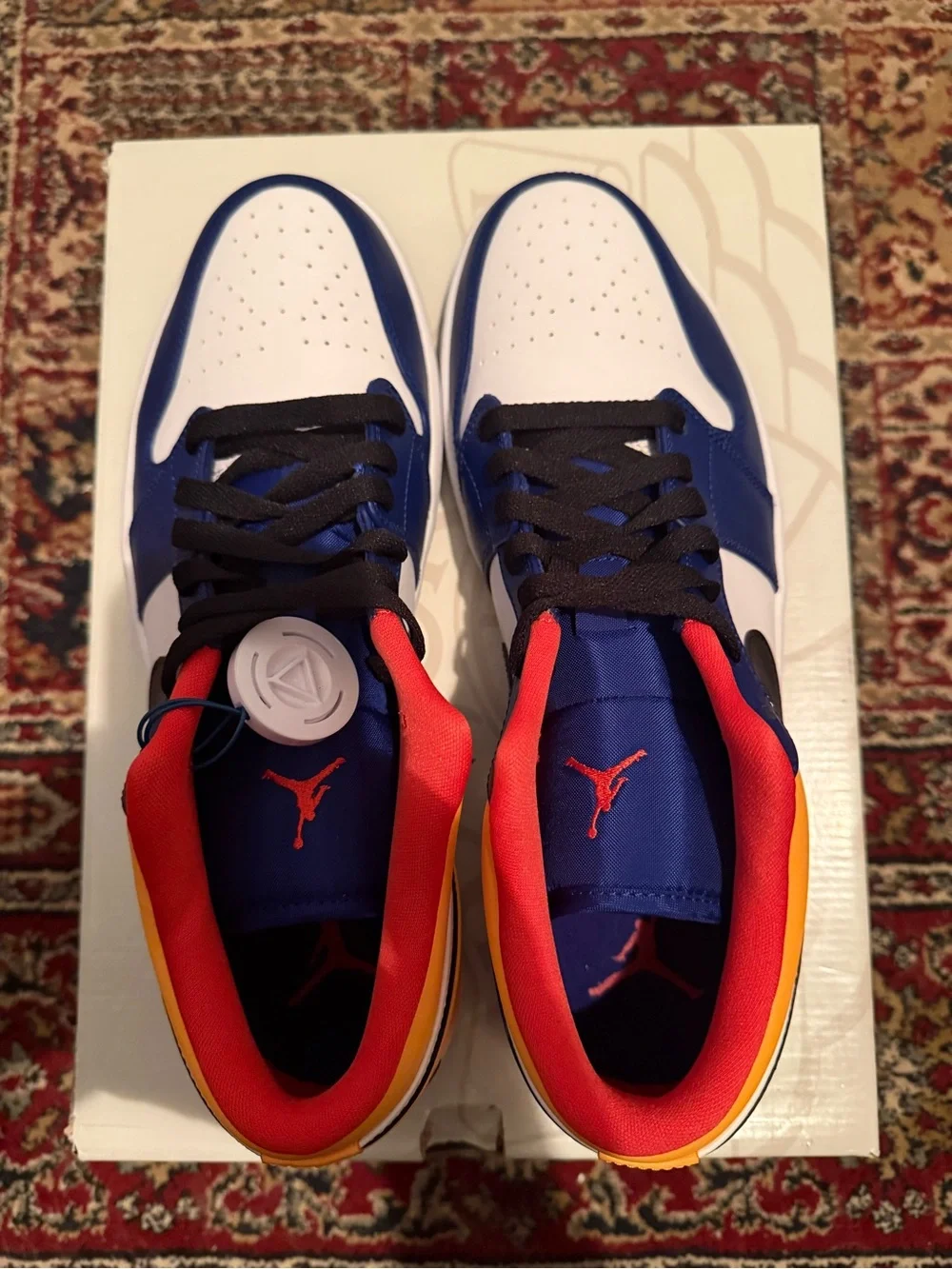 Jordan 1 Low Royal Yellow — White / Blue / Orange